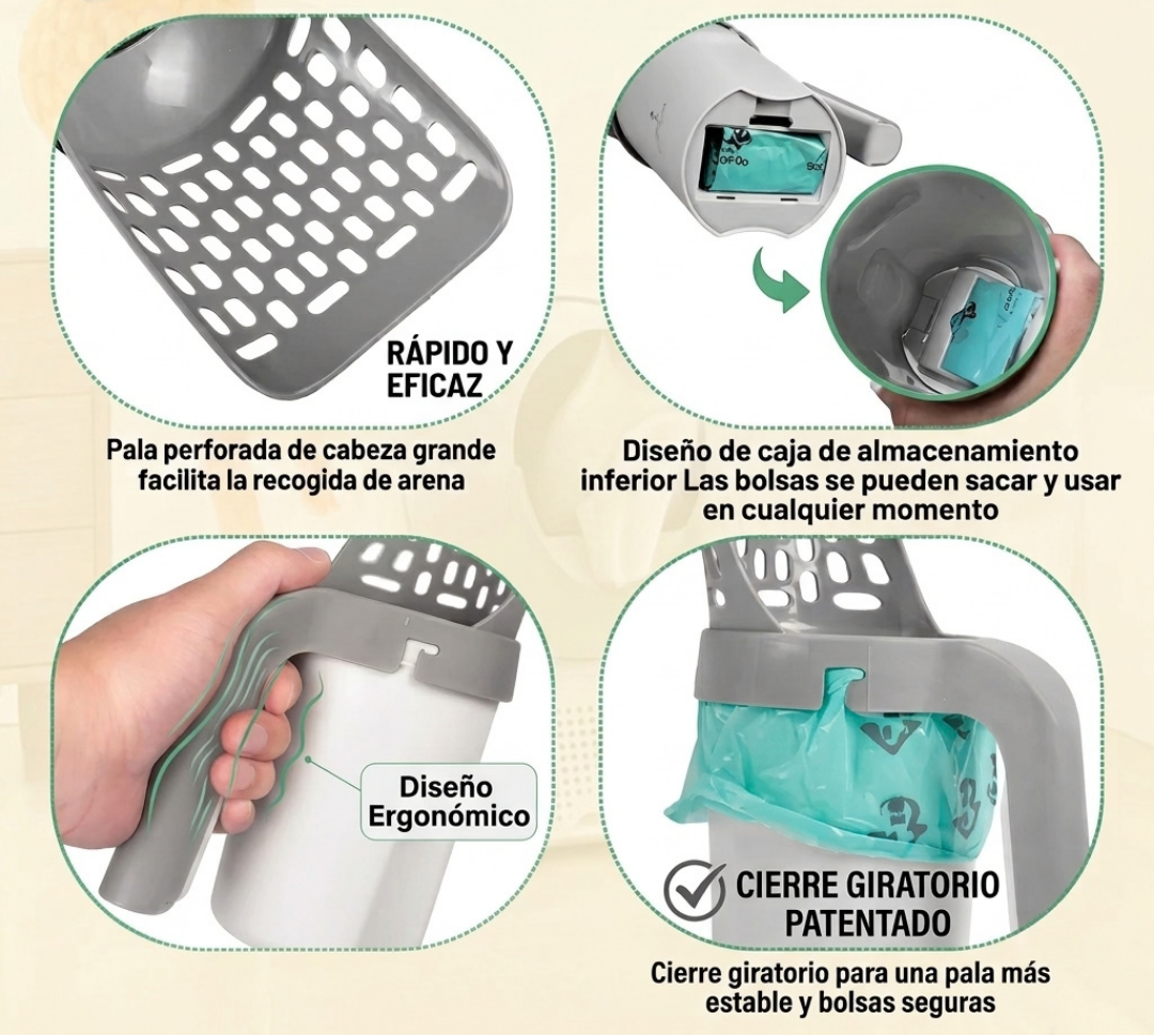 Pala Higiénica para Mascotas 3 en 1